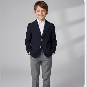 Gant Vintage Boys Easter Classic Navy Blue Blazer w/ Gold Buttons/Gray Trousers